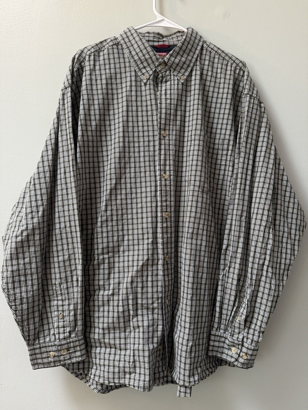 Wrangler Cool River Cotton Long Sleeve Shirt Mens XL Western Green Plaid EUC